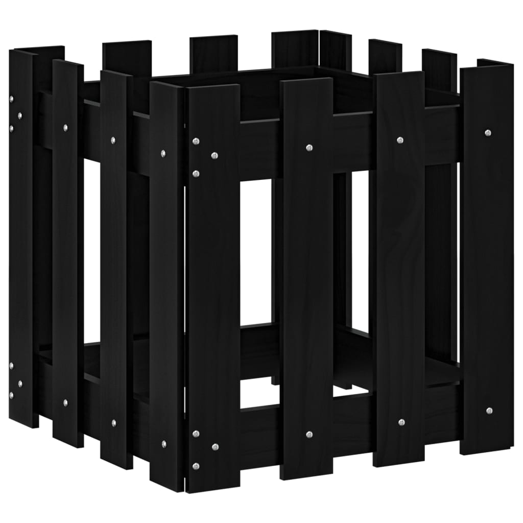 Jardinière | Bac à fleurs | Pot de fleurs avec design de clôture noir 40x40x40 cm pin massif438798 - 4