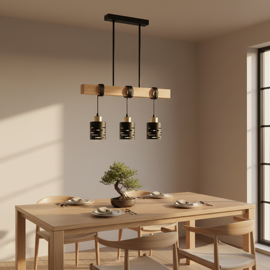 Lampa wisząca sufitowa 3x E27 LED Elen IP20 żyrandol regulacja wysokości czarna złota z drewnem MasterLED - 4