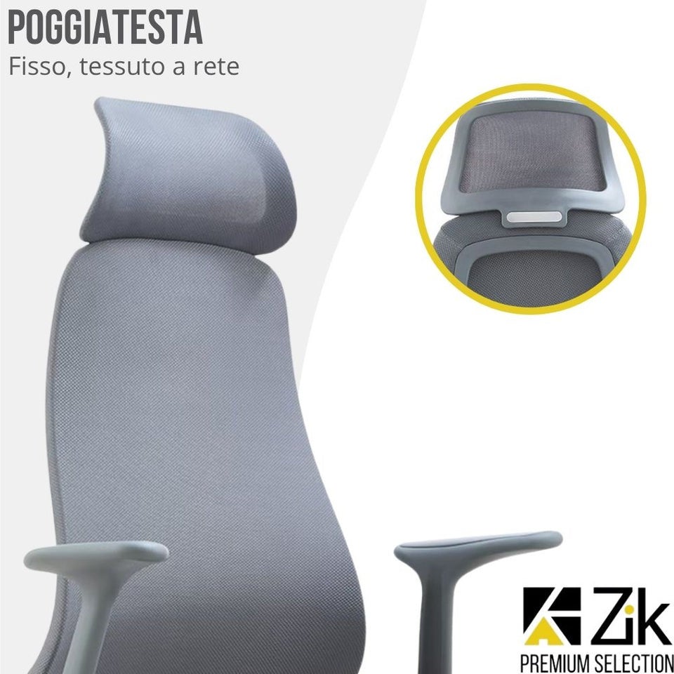 Fauteuil de bureau ergonomique pivotant, avec accoudoirs et appui-tête, assise coulissante et soutien lombaire, dossier oscillant, réglable - ZIK - 4
