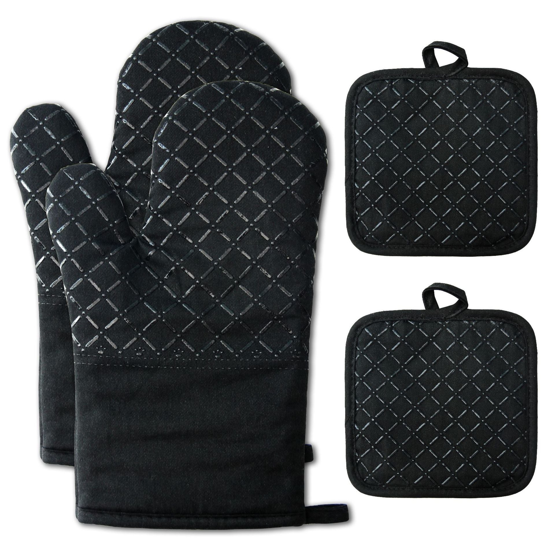 Czarne, odporne na ciepło rękawice, 18*30 cm, cztery długości, grube, odporne na wysoką temperaturę, można używać w kuchence mikrofalowej.