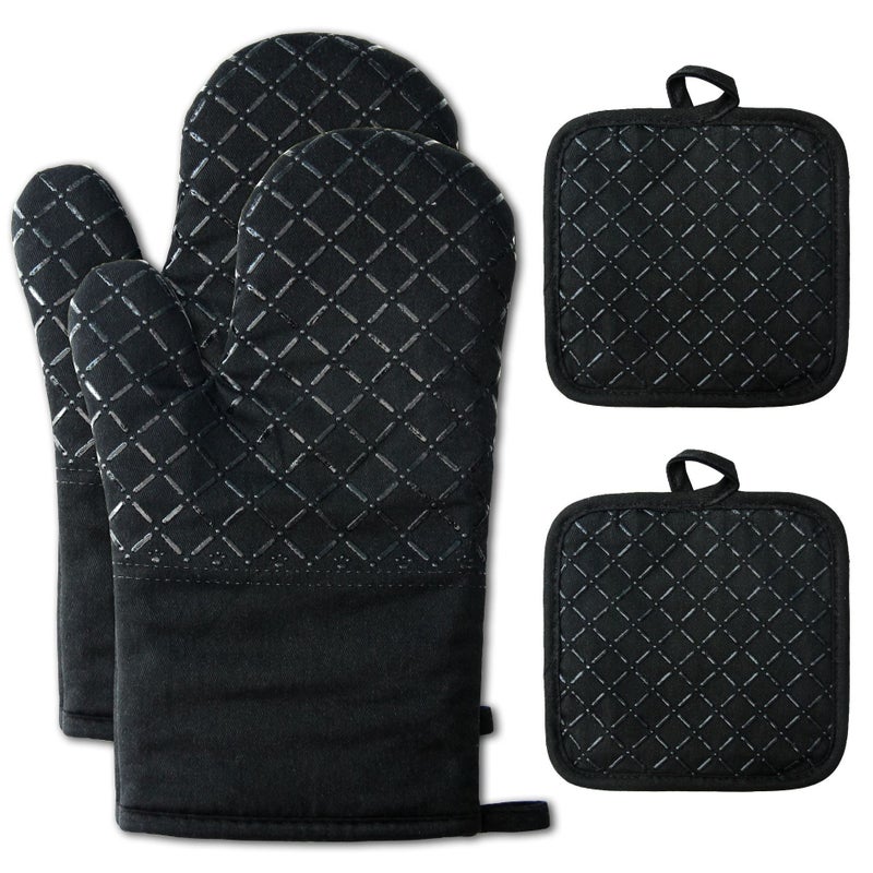 Czarne, odporne na ciepło rękawice, 18*30 cm, cztery długości, grube, odporne na wysoką temperaturę, można używać w kuchence mikrofalowej.