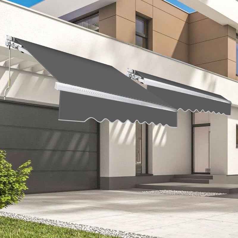 Store Banne Gris 350x300cm de Contrôle Manuel Auvent Rétractable aluminium+polyester avec Manivelle Revêtement PA pour terrasse/toit - 5