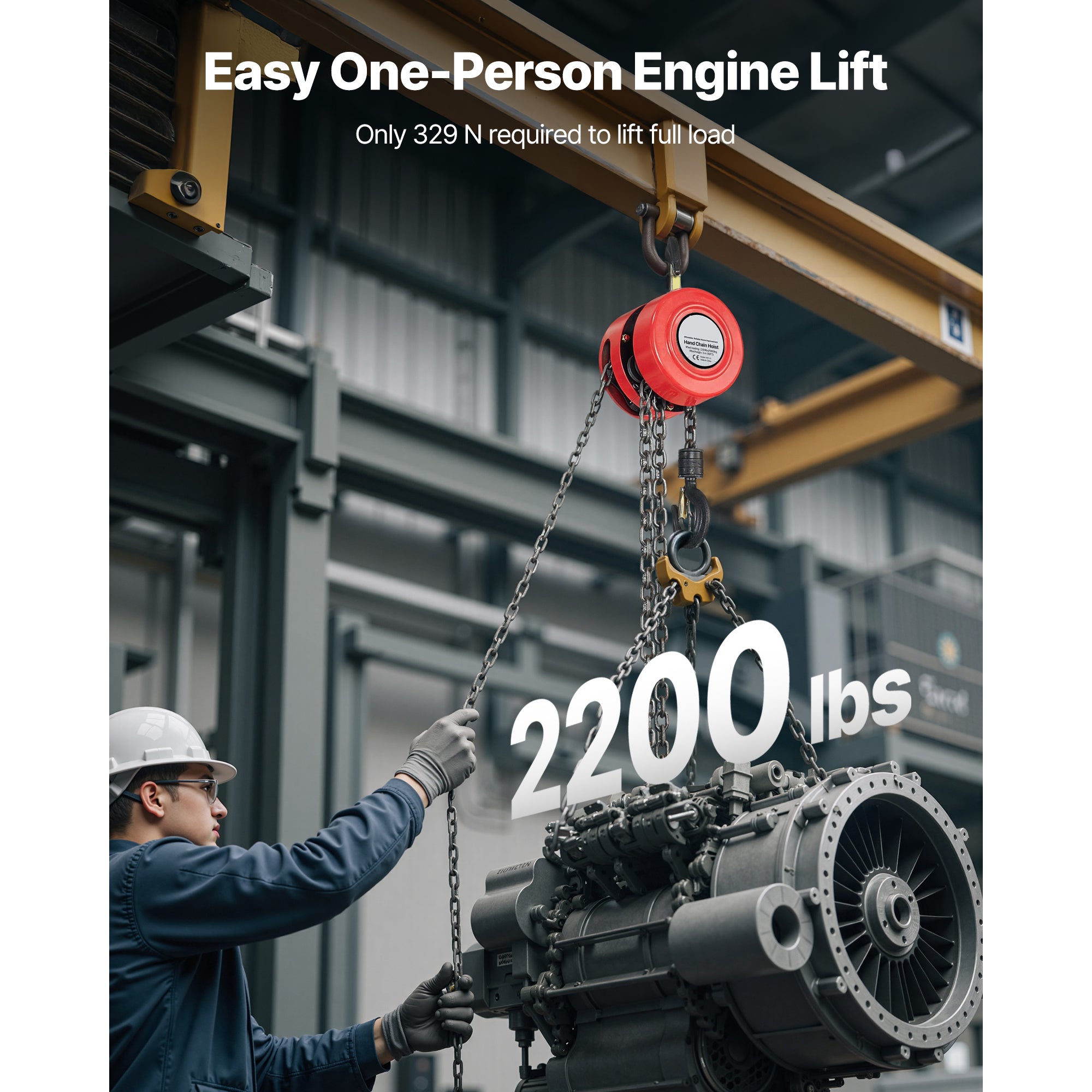 Palan manuel a chaine SucceBuy, capacite de charge 1 tonne, hauteur de levage 3 m, equipe deun crochet robuste, chaine G70 et frein securite mecanique - 2