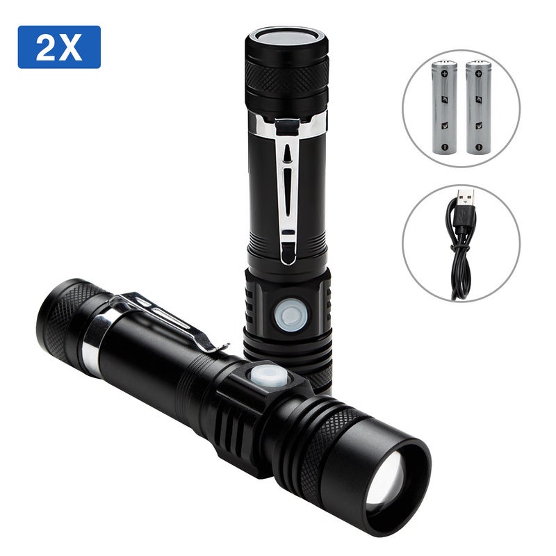 Promotion Lampe torche LED rechargeable USB puissante de mAh avec lumière latérale, lampe torche étanche pour randonnée d'urgence, chasse en camping (avec lumière latérale