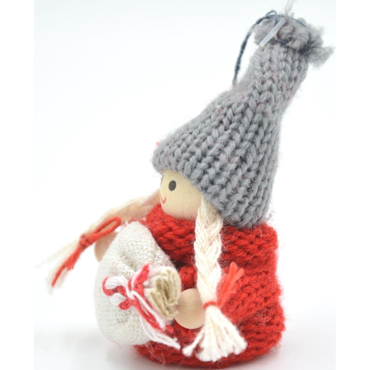 Laleczka dekoracyjna z workiem czerwona Girl 7,5 cm - 4