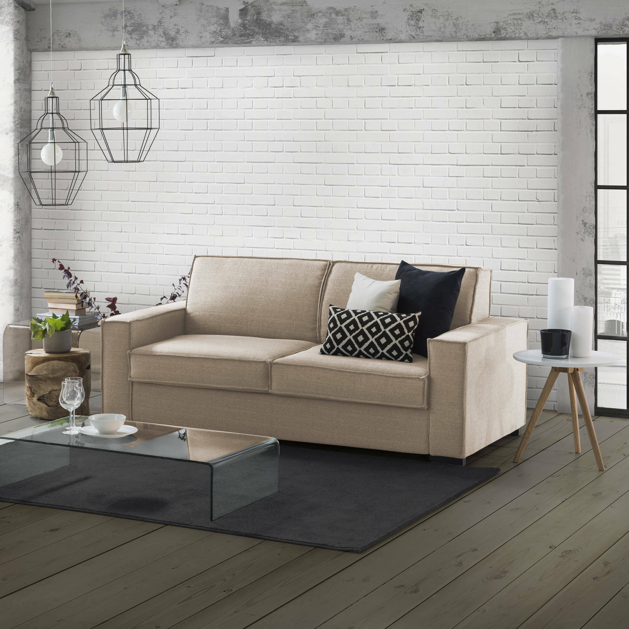 Sofá fijo 2 plazas adriana, sofá de salón en tela, reposabrazos estándar, 100% made in italy, cm 180x95h90, beige