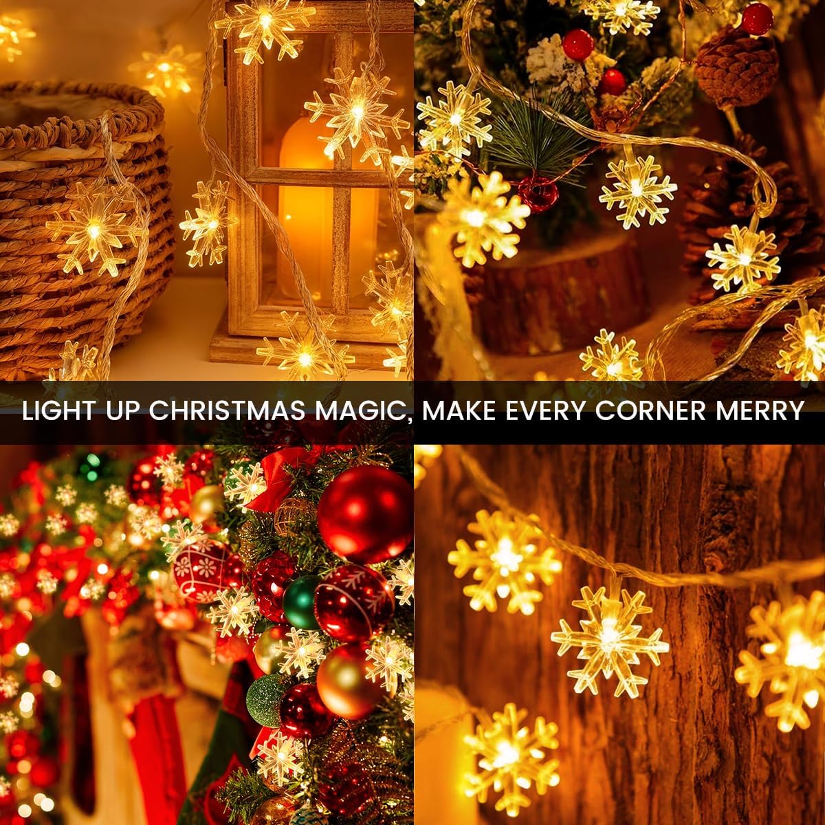 Guirlande Lumineuse Flocon de Neige, 6M 40 LED à Piles – 8 Modes d’éclairage avec Mémoire – Guirlande de Noël Intérieur Extérieur pour Sapin, Chambre - 4