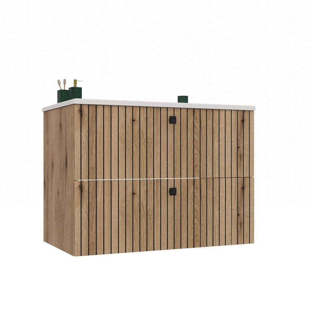 Szafka pod umywalkę Topeshop Tigo 80 2S dąb evoke ryflowany front + umywalka 47x80x59 cm 1 szt