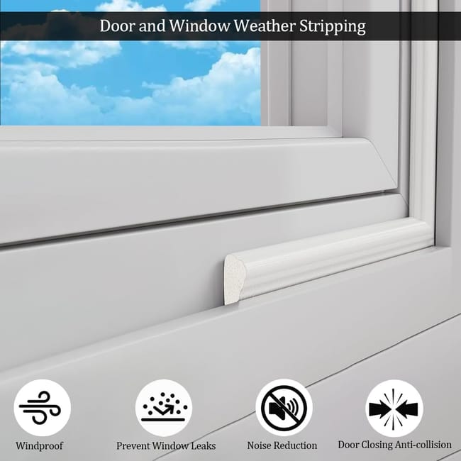 Burlete de espuma de 3 m para puerta, cortavientos para ventana corredera, tira anticolisión autoadhesiva, marco insonorizado, color blanco - 2
