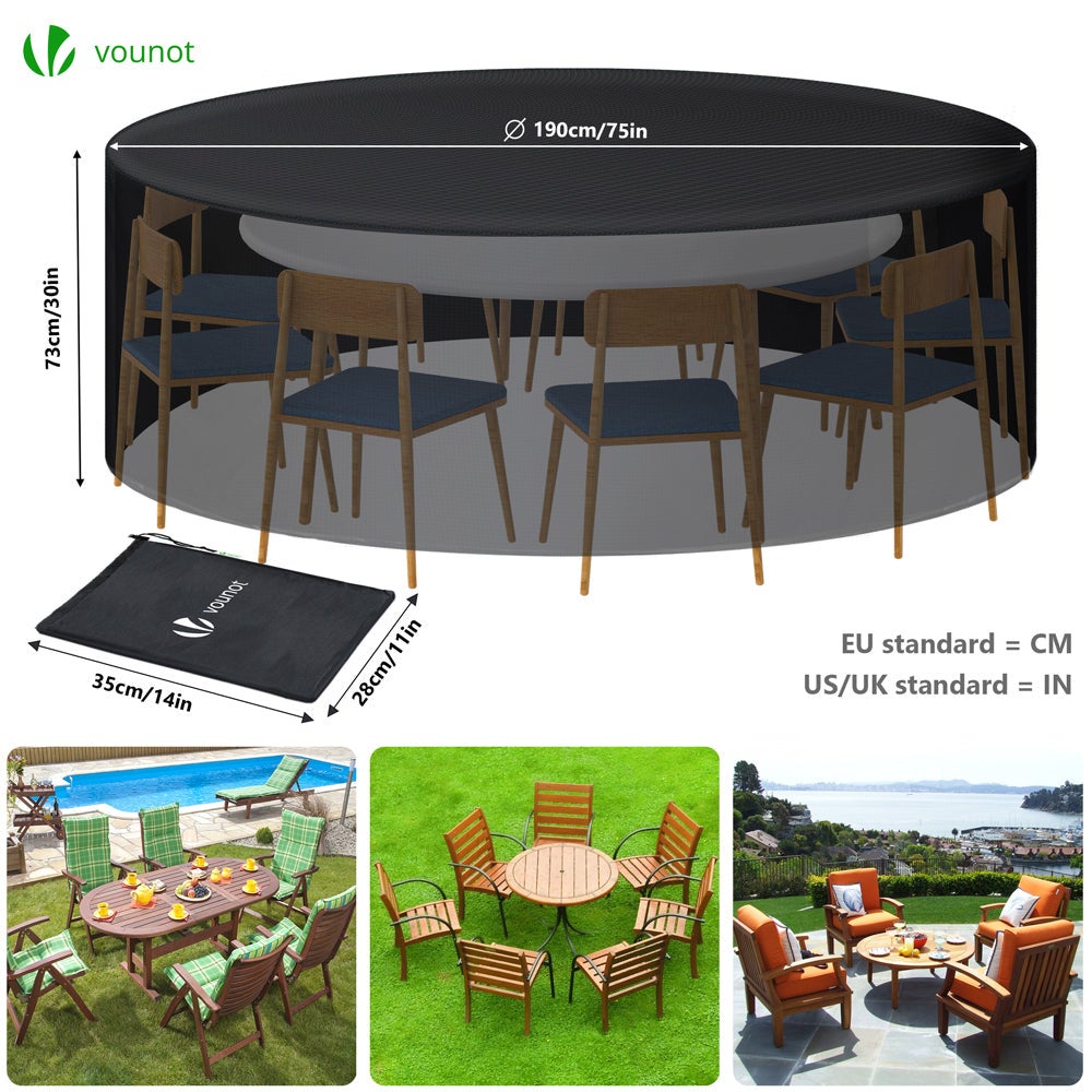Housse salon de jardin bache de protection 420D φ190x73cm noire VOUNOT® - 2