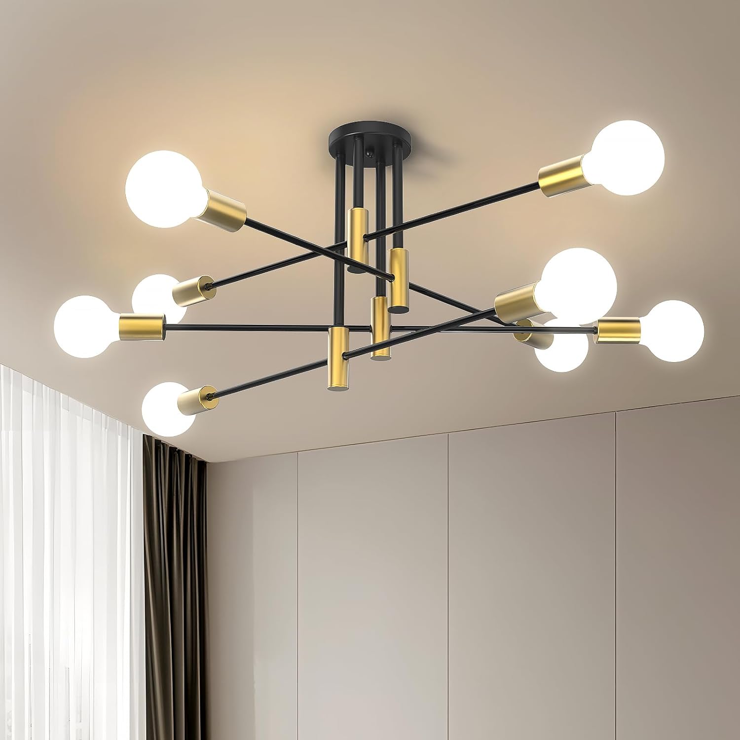 Plafonnier Industriel ANDAST Noir - 4 Lumières E27, Style Vintage, Métal