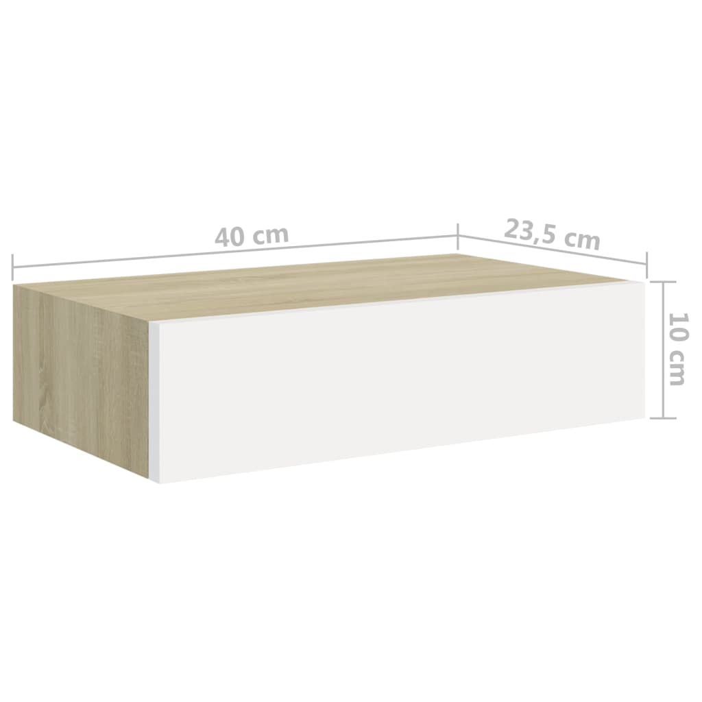 Étagères à tiroir murales 2 pcs Chêne et blanc 40x23,5x10cm MDF - 9