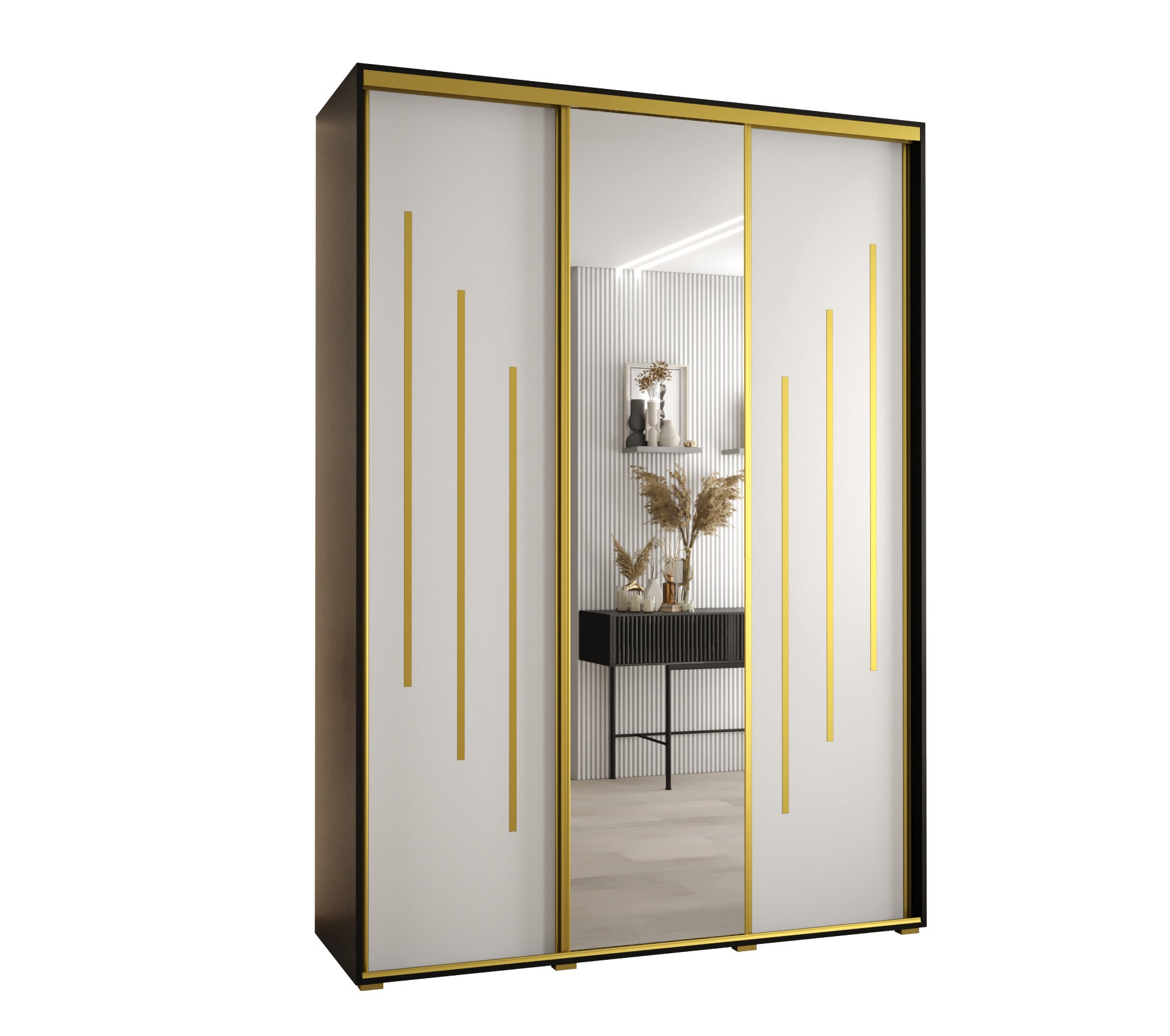 Szafa przesuwna z lustrem wysoka Davos 9 170 x 45 x 235,2 cm czarny + biały + u. złoty - Abiks Meble