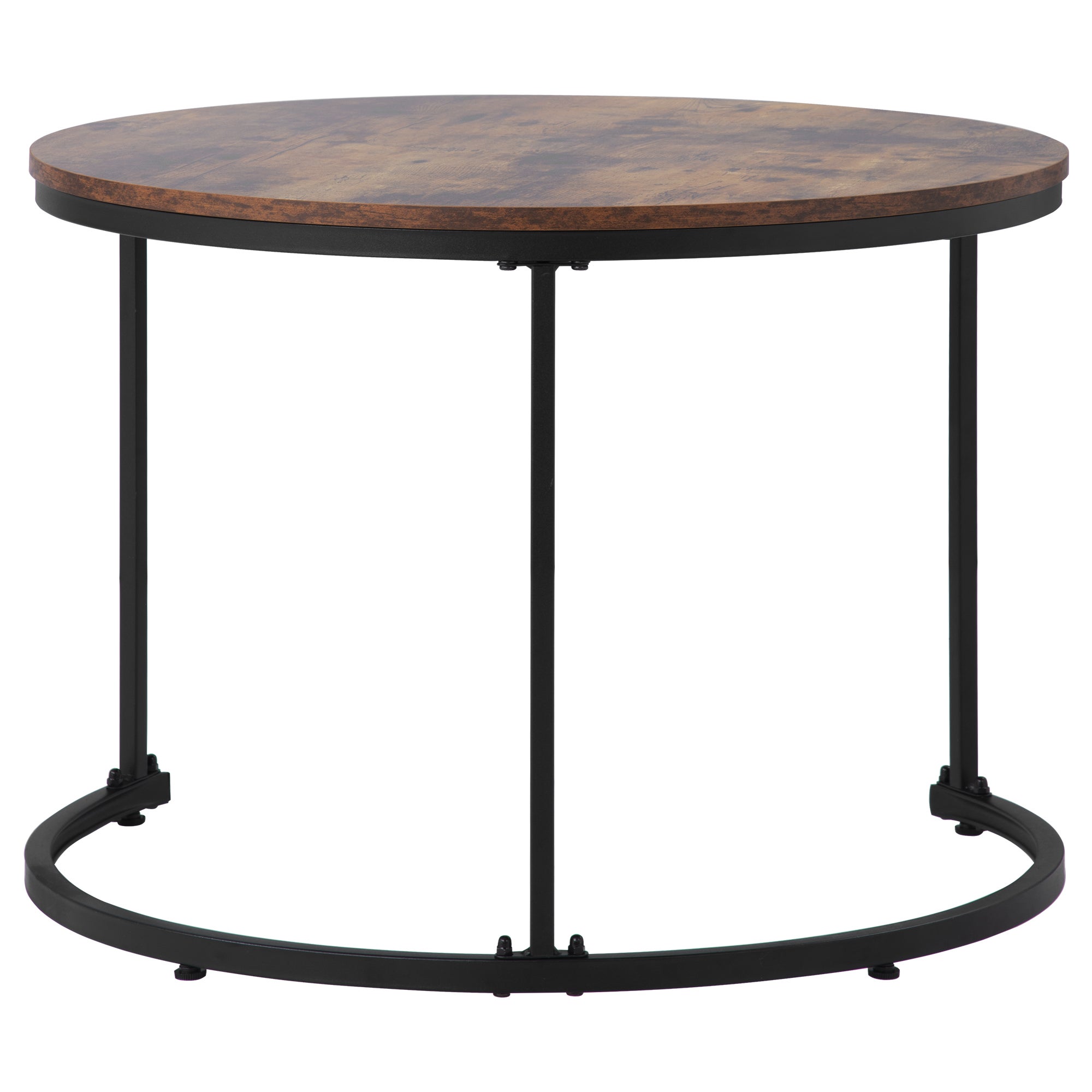 Lot de 2 tables basses gigognes, table d'appoint ronde en MDF, placage marbré, style industriel, marron - 2