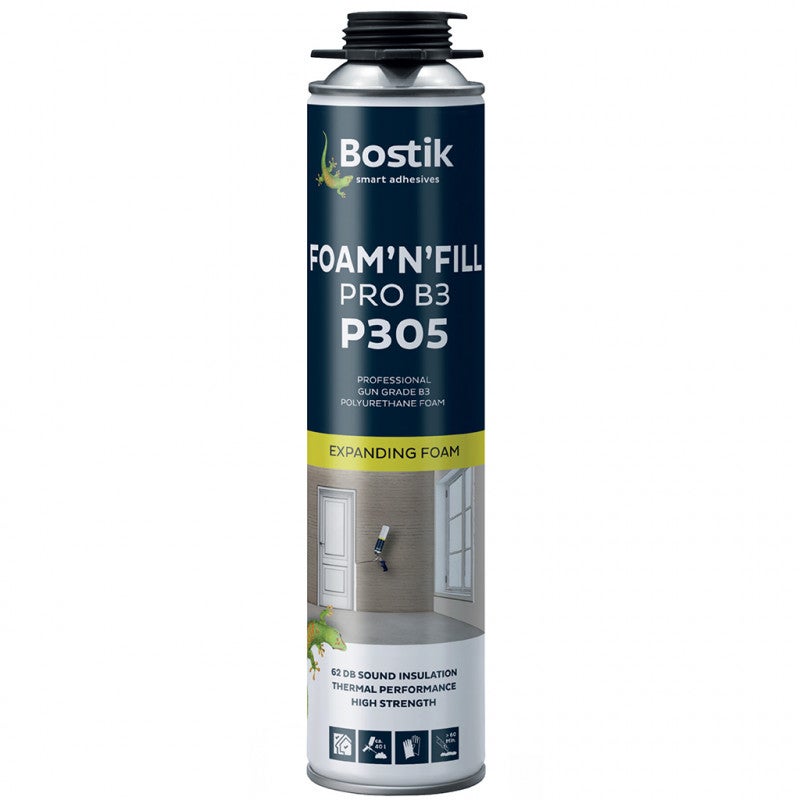 Pack 11 Mousses expansives PU pistolable P305 Foam'n'Fill 750ml BOSTIK + Nettoyant FoamCleaner 929 500ml + Pistolet manuel - 2