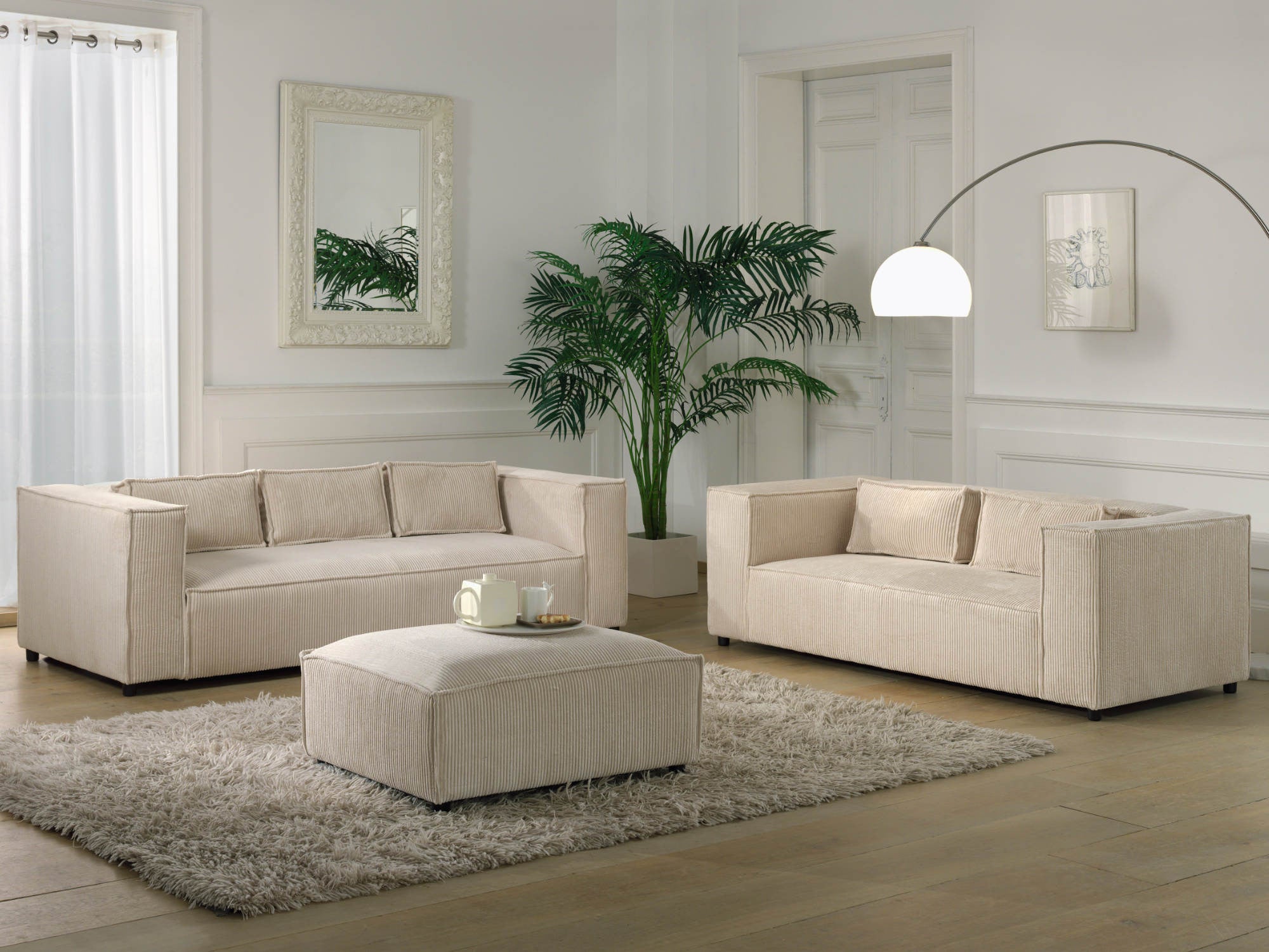 Pouf en velours côtelé 93*73*43 cm beige - STELLA - Best Mobilier - 3