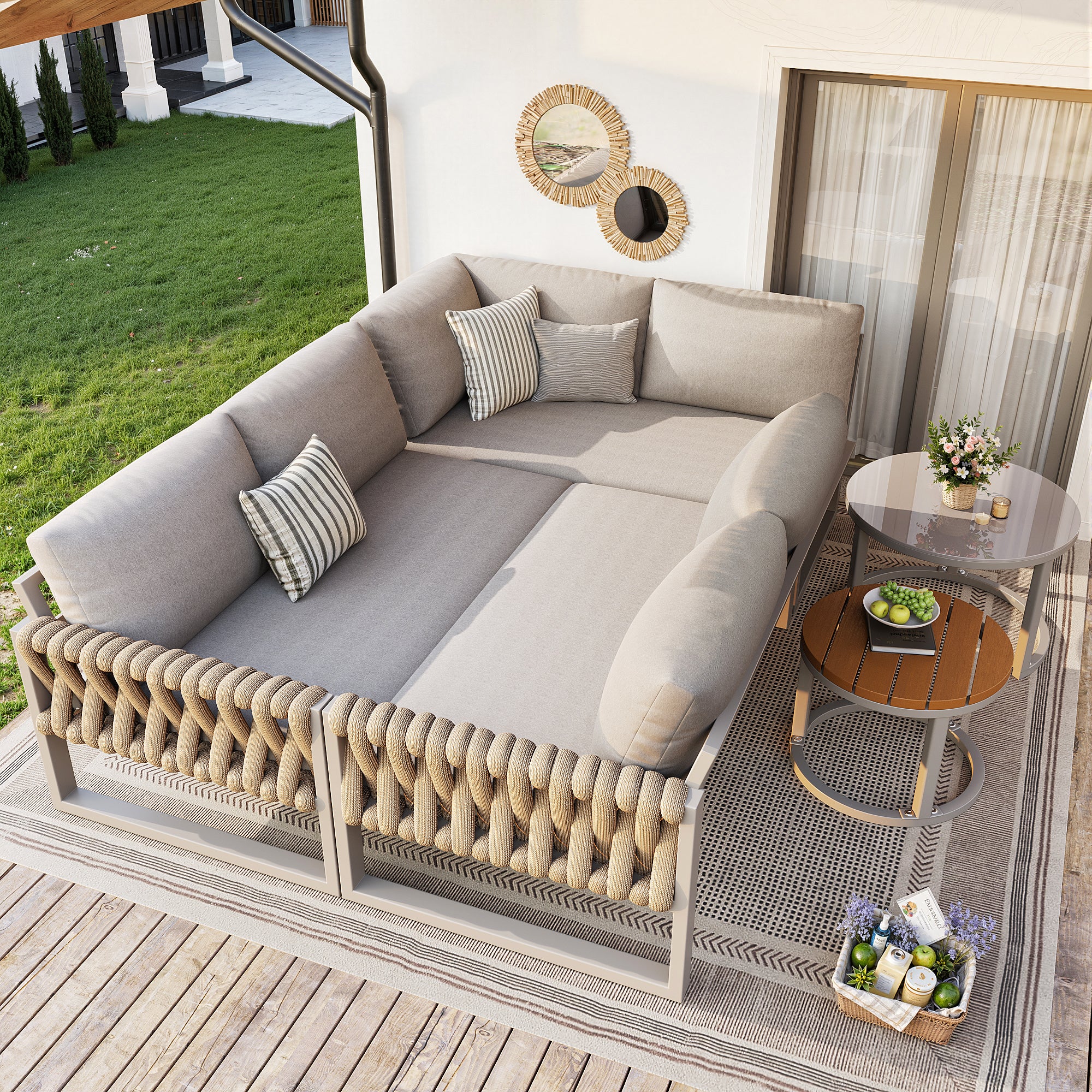 Salon bas de jardin en Métal Beige 6 personnes - 4