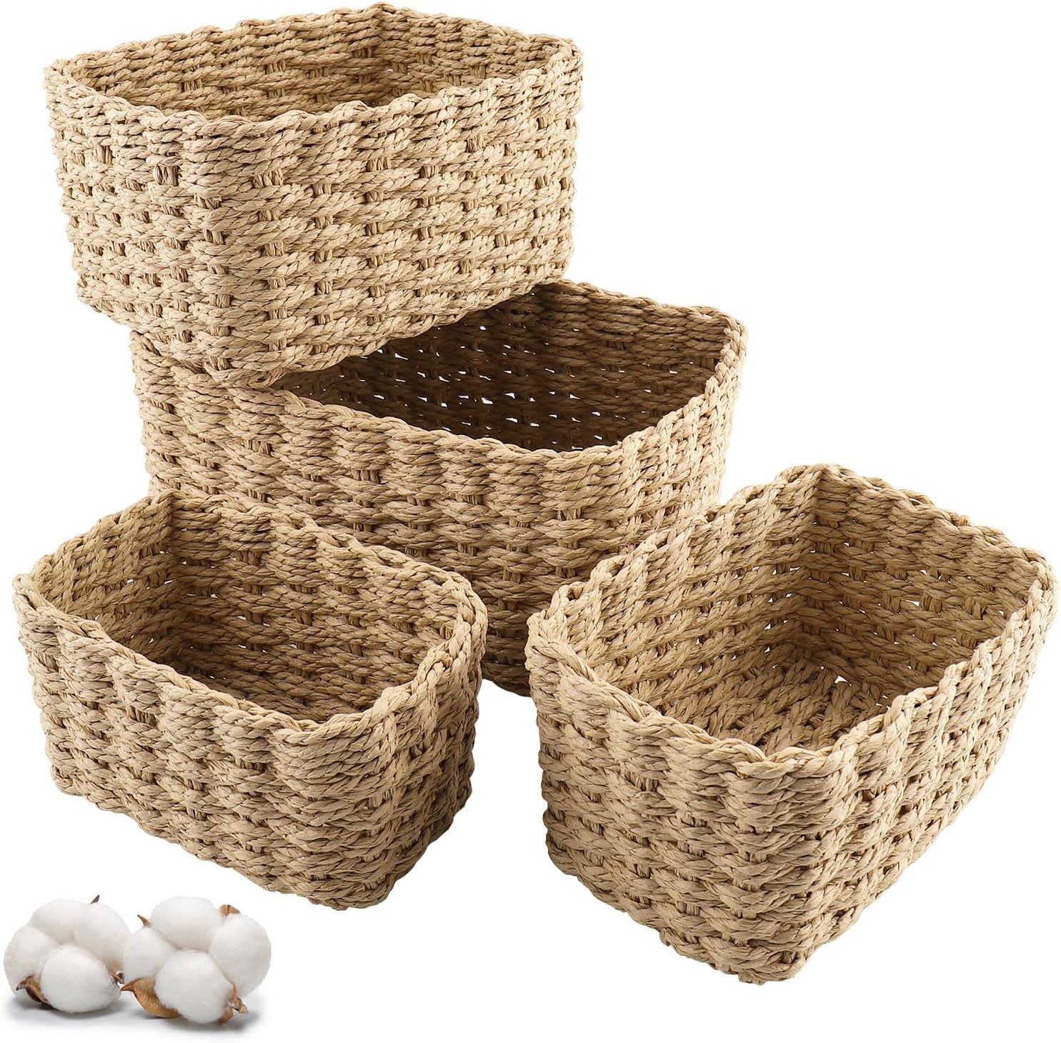 Lot De 4 Paniers De Rangement En Osier Tissé Revivoer - Corbeilles Empilables Pour Chambre, Salle De Bain Et Décoration
