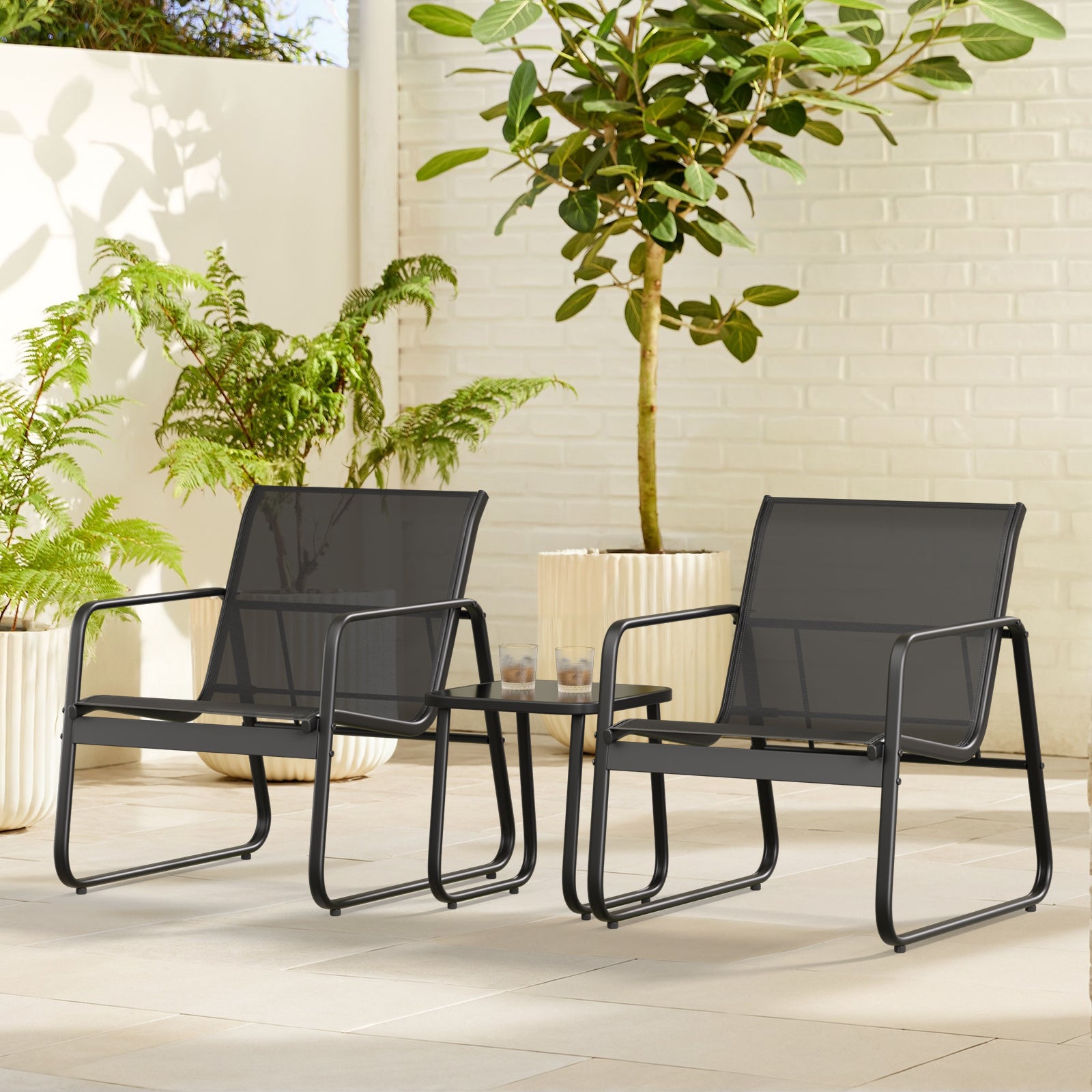 Bealife  Jardín Para 2 Personas Acero Textilène Mesa Vidrio Templado Ideal Para Juegos Bistro Comedor Conversación En Terraza Balcón Zonas Exteriores Claras , Leroy Merlin