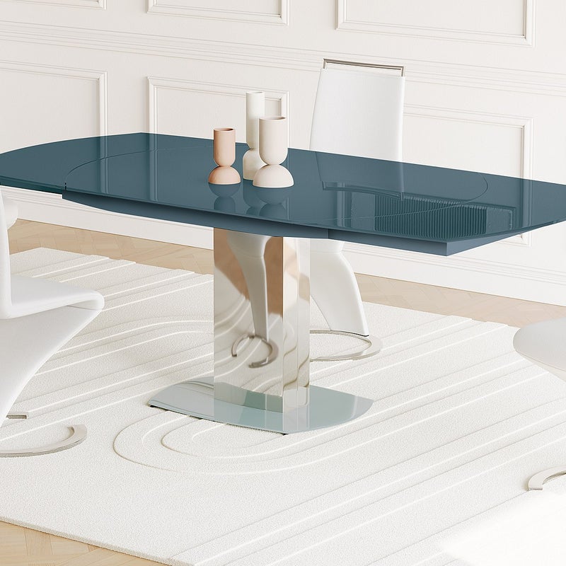 Stół do jadalni rozkładany TALICIA - Szkło hartowane i metal - Dla 6 – 8 osób - Kolor szary