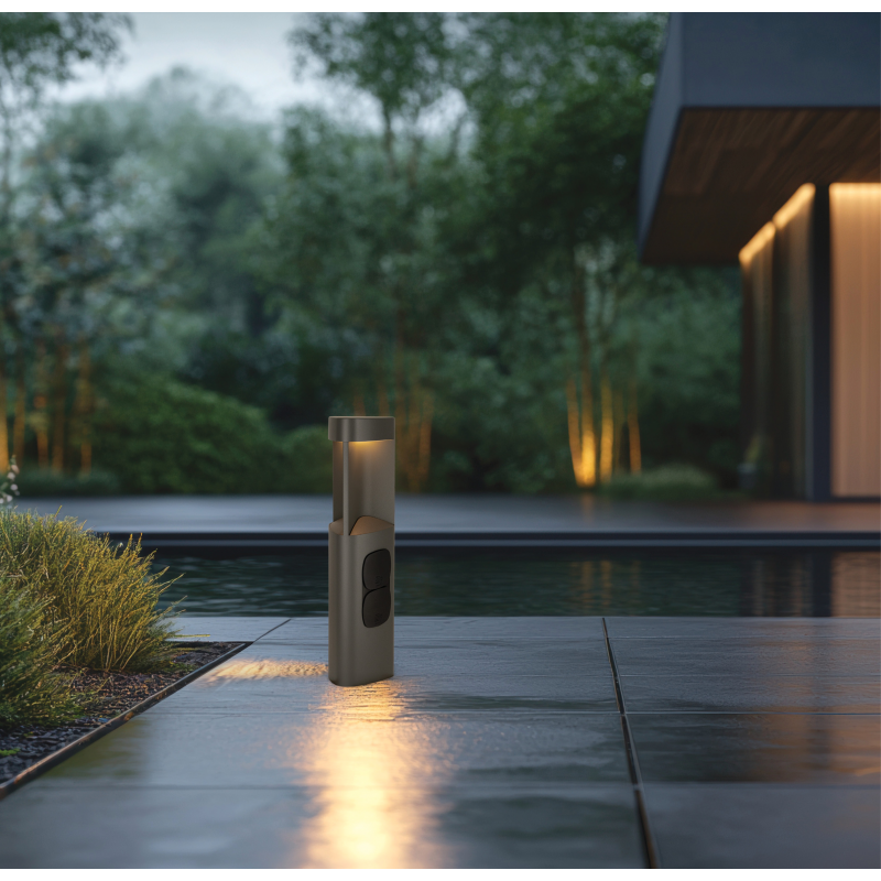 Borne Extérieure LED 50cm 7W Graphite Avec 2 Prises Zambelis E354 - Blanc chaud - 3000K - 5