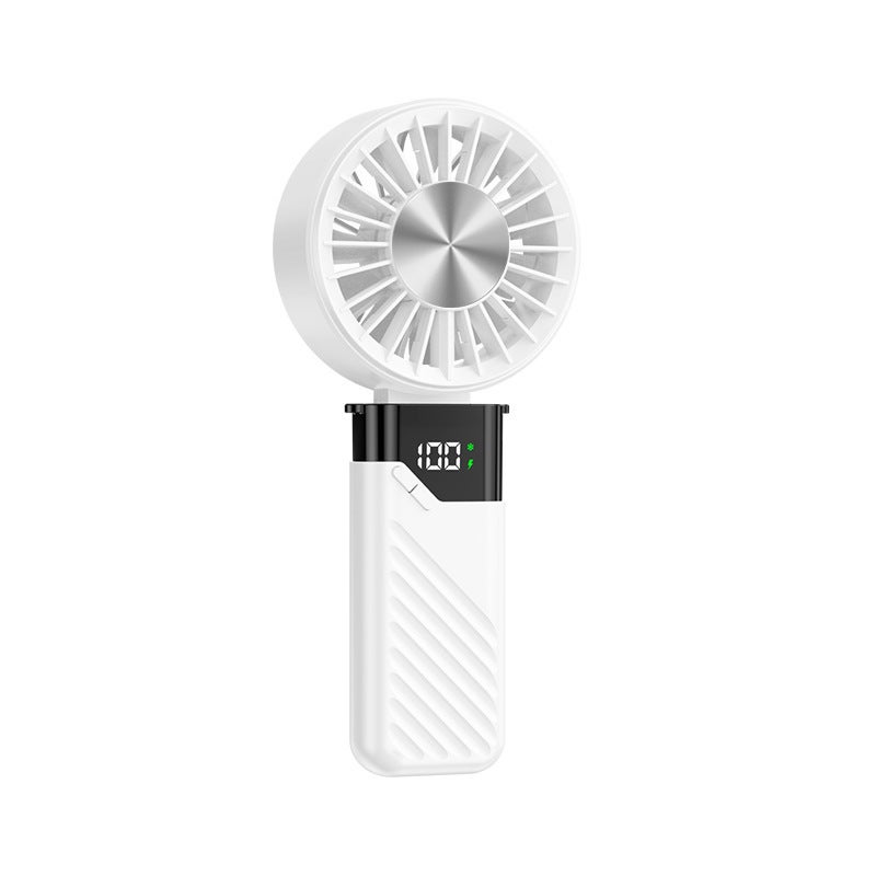 Przenośny składany wentylator, ładowany przez USB, cyfrowy wyświetlacz LED, 5 prędkości, idealny na kemping i wspinaczkę, biały