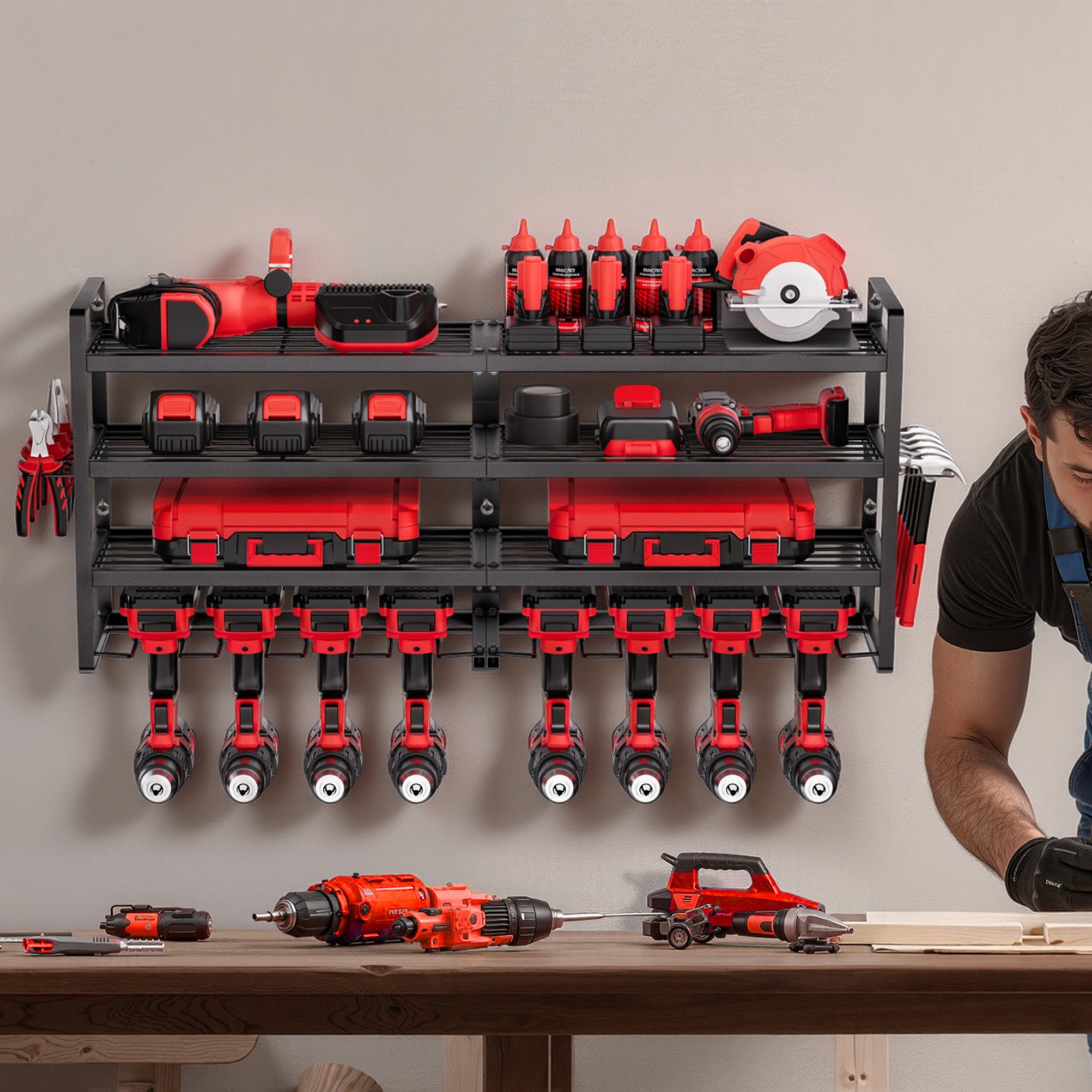 Organiseur mural VEVOR pour outils électriques, support rangement à 4 niveaux avec 8 emplacements, support tournevis, pour garage, établi et atelier - 8