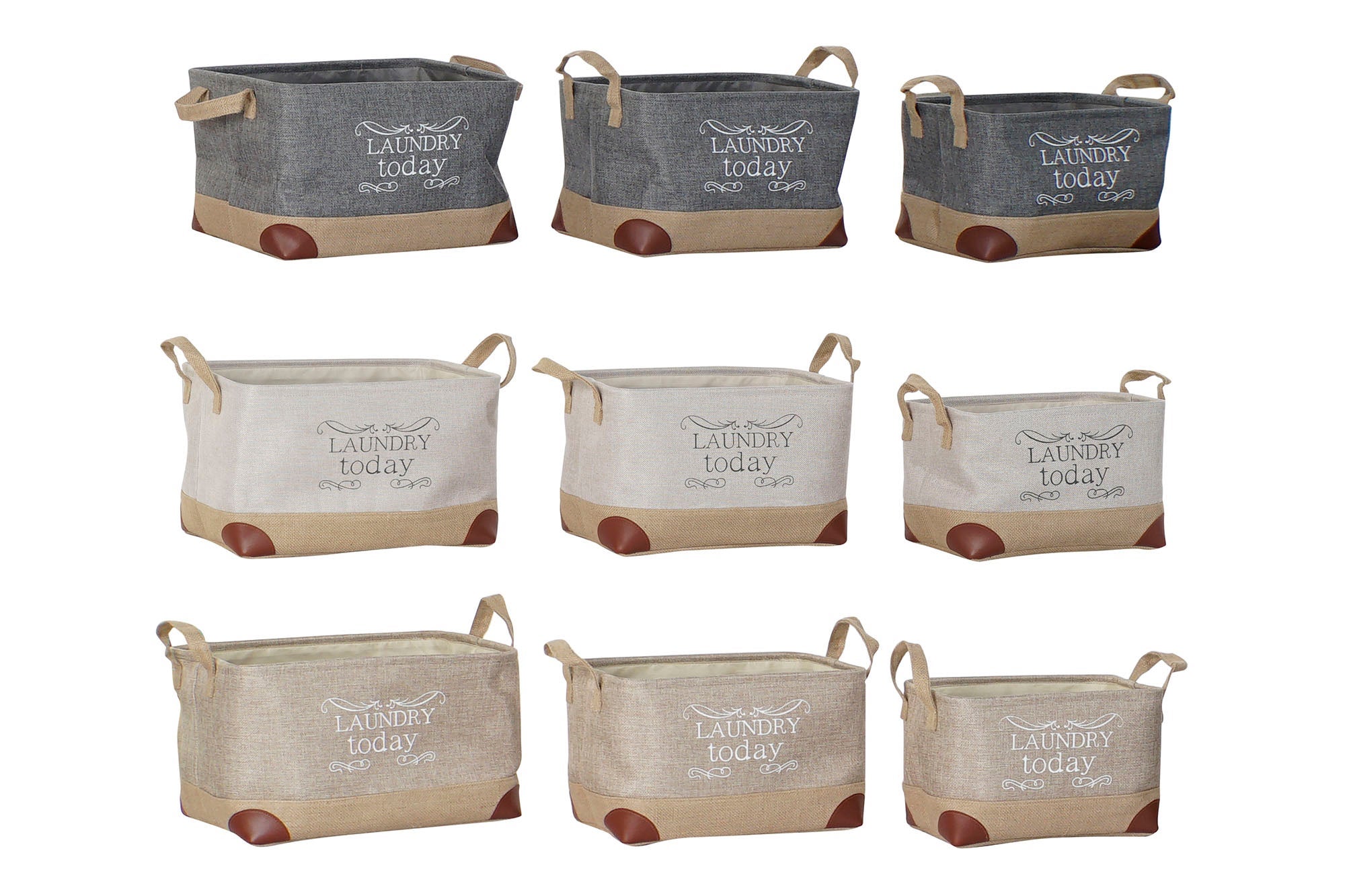 Set di Cestini DKD Home Decor 40 x 30 x 24 cm Grigio Beige Poliestere Marrone Chiaro (3 Pezzi) - 5