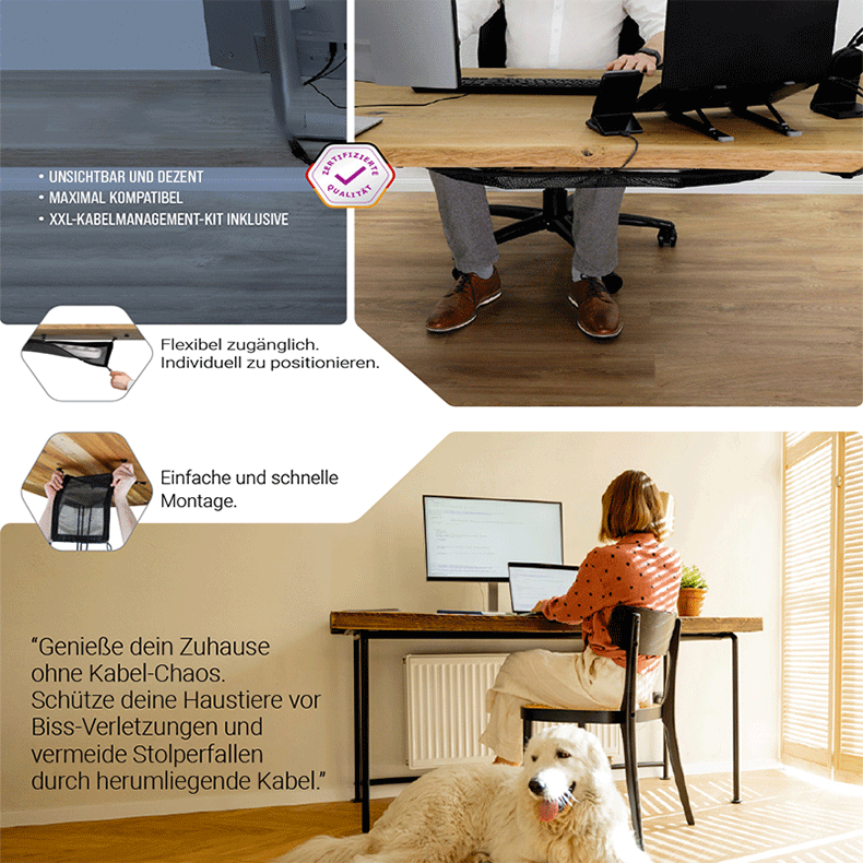 Gestion de câbles en filet – Plateau sous le bureau – Organiseur de câbles de bureau, noir - 5