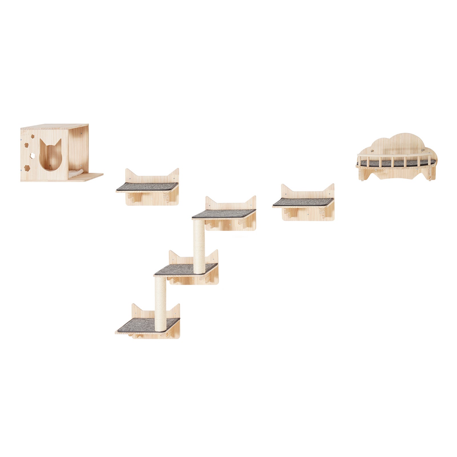 support mural pour chat,ensemble de VEVOR 5,avec plateforme de saut,nid,perchoir,arbre à chat,charge de 40 lb,cadre d'escalade flottant - 9