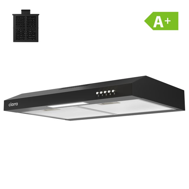 CIARRA Cappa Aspirante Sottopensile 60cm 220m3/h A+ 3 Velocità Ricircolo o Scarico con filtro a carbone Nero CD6903DB
