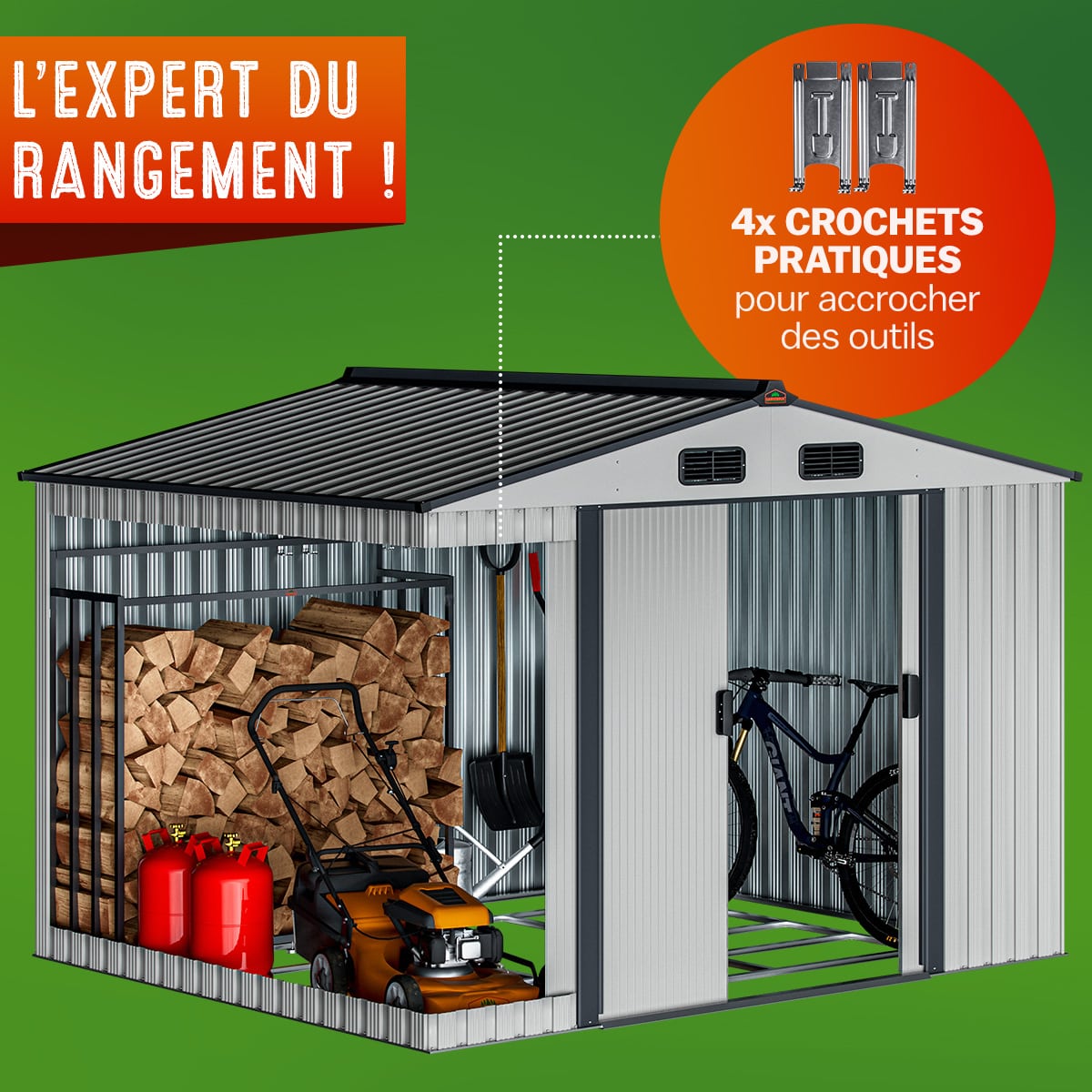 GARDEBRUK® Abri de jardin métal XXL 5m² fondation 260x205x180cm porte coulissante gris-métallique cabane de jardin cabanon de jardin 9m³ - 2