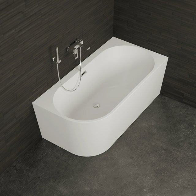 Baignoire Semi-îlot Murale D'angle Capri 150 Droite Blanche 150 X72 X58 Cm, By Spalina