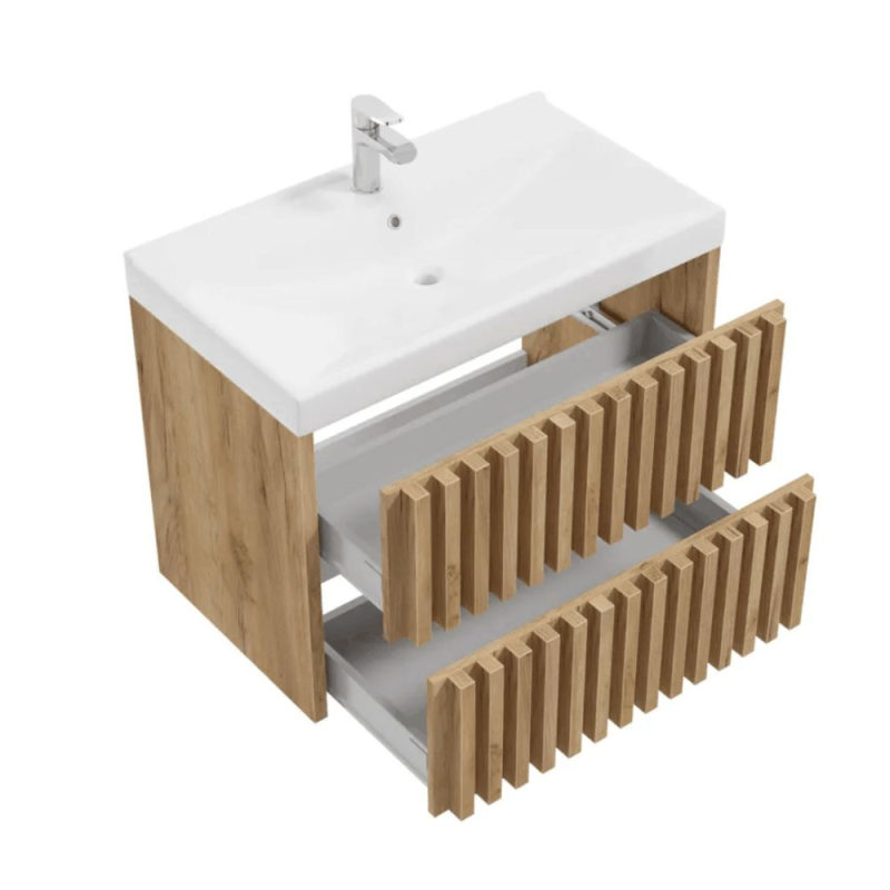 Meuble de salle de bain 80 x 56 x 46 cm chêne mat avec lavabo SAT Delano suspendu (DELANO80ZDUM) - 3