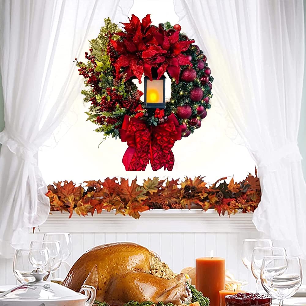 Grinalda de Natal artificial LED, 40 cm, grinalda para porta, Natal, exterior e interior - Grinalda de Advento com lanterna de vela - 5