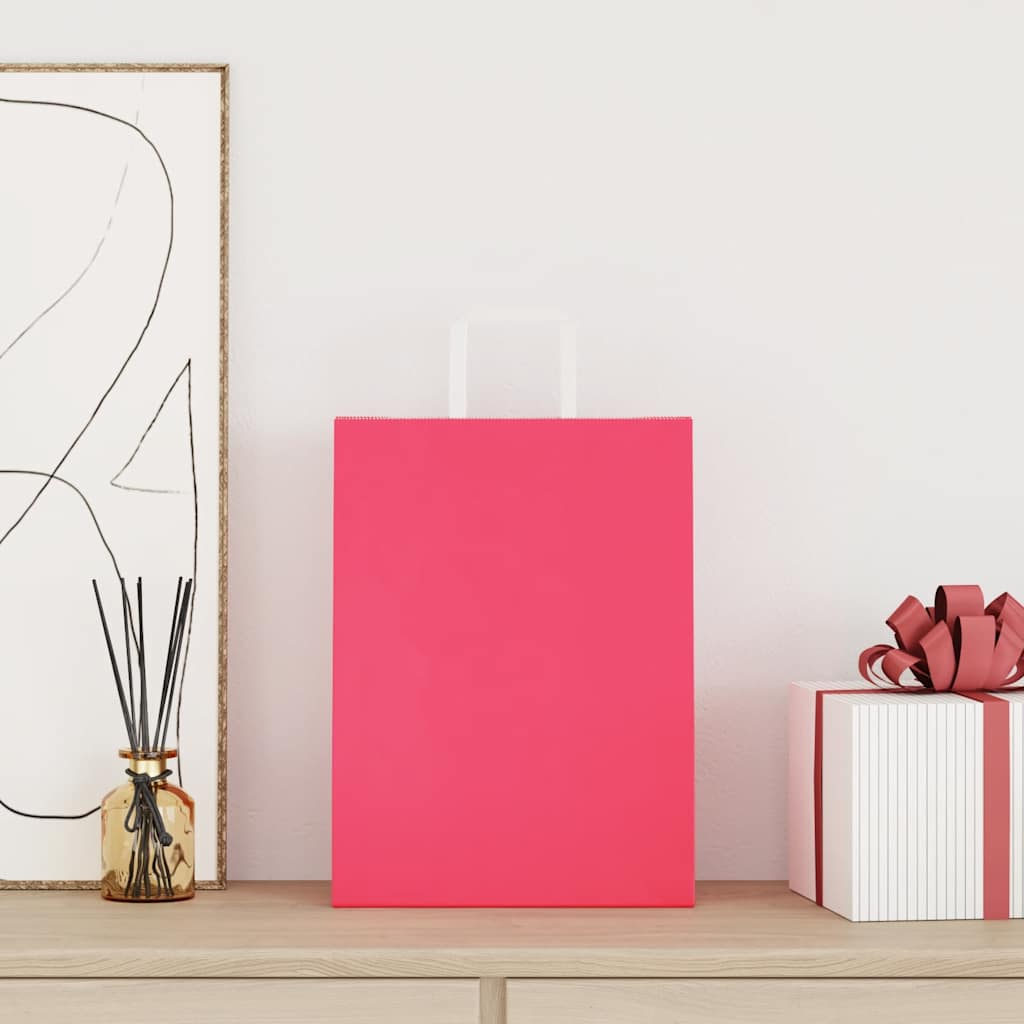 Torby papierowe 50 szt. z uchwytami Różowe 26x12x35 cm vidaXL