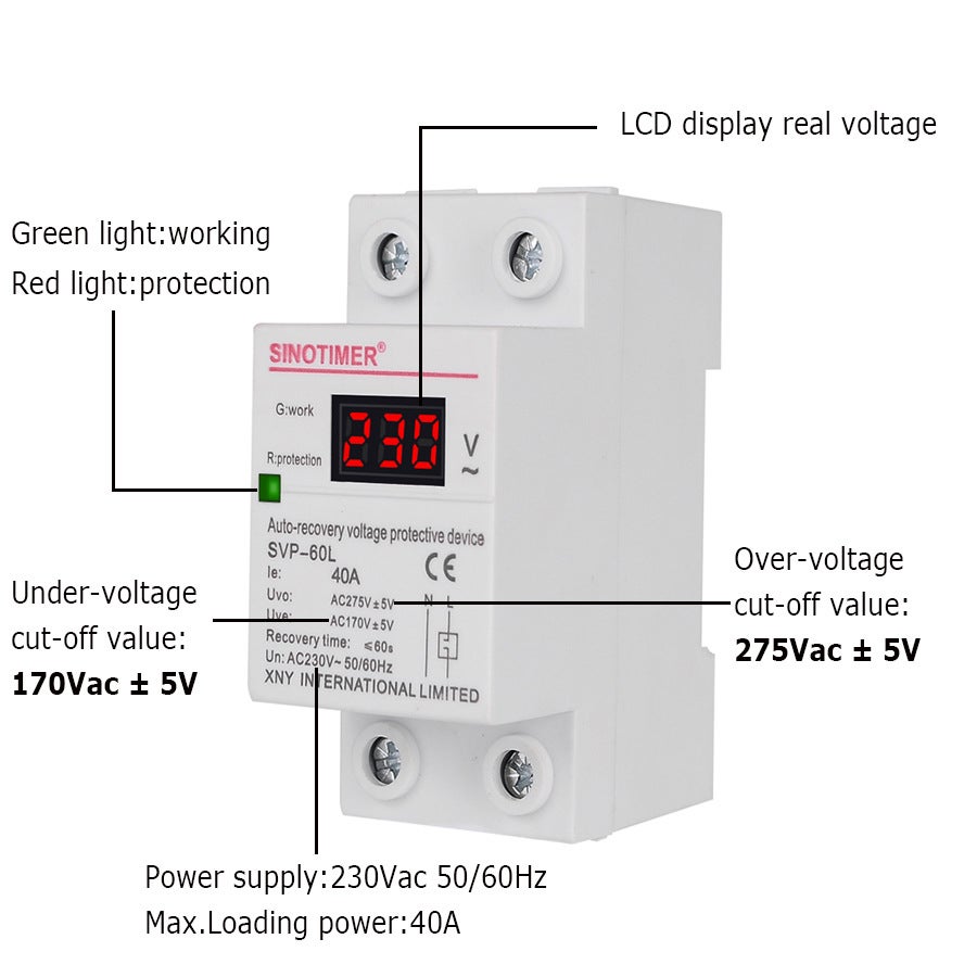 Stabilisateur de Tension 230V, 40A Parasurtenseur Dispositif de Protection Contre Les Surtensions et sous-Tensions à Récupération Automatique - 2