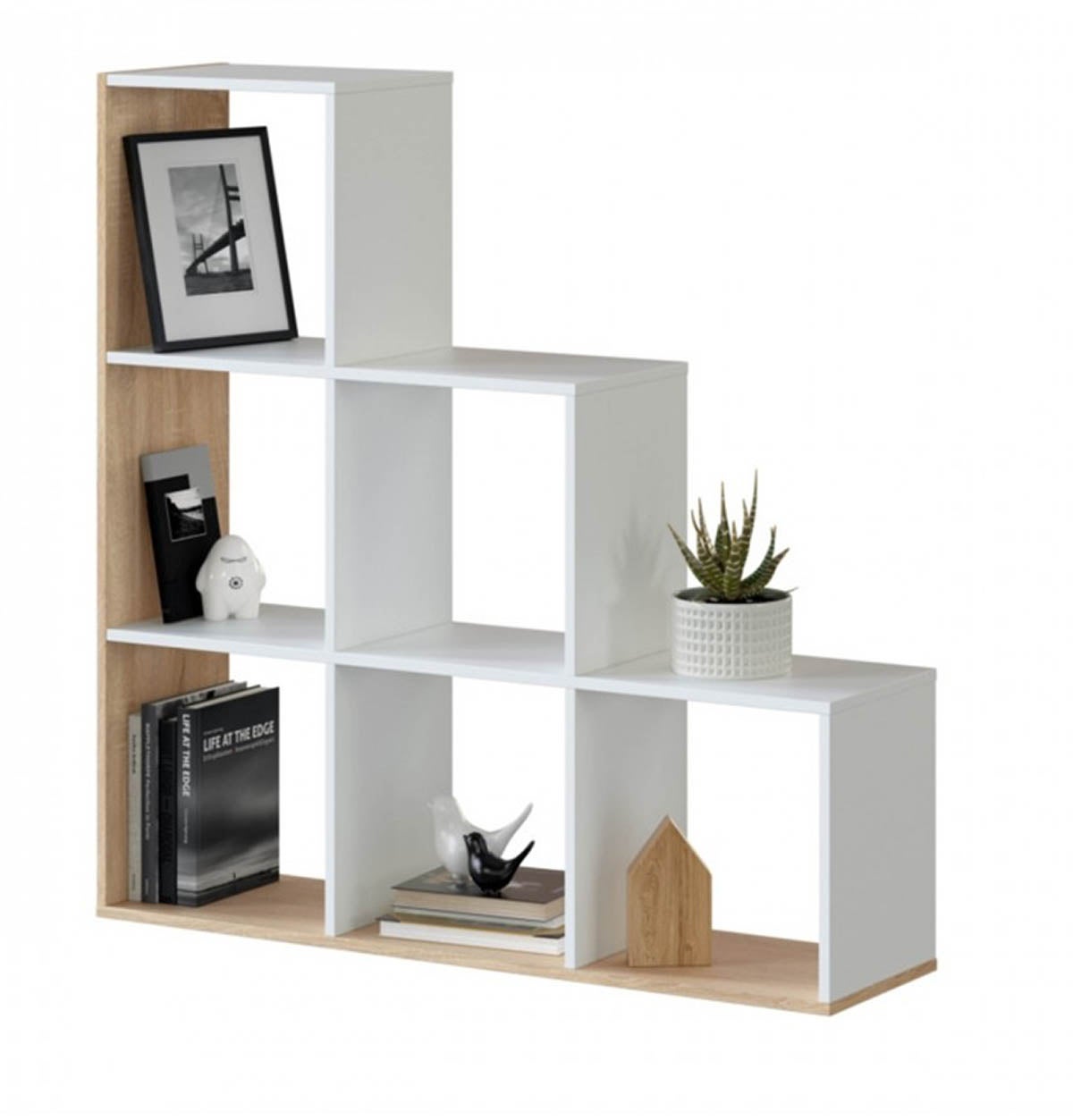 Bibliothèque escalier cube coloris chêne candiene / blanc artic -  Hauteur 110 x Longueur 108 x Profondeur 28 cm - 5