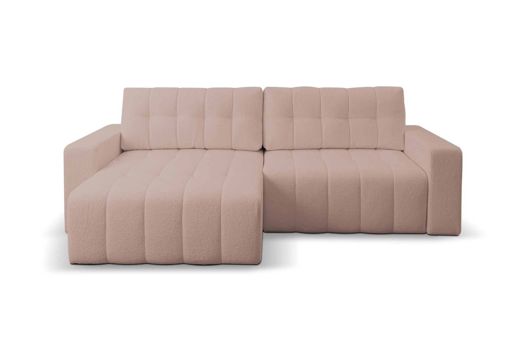 Efektowna rozkładana sofa narożna MASINA beżowa pikowana z pojemnikiem na pościel - 3