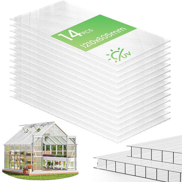 14 Plaques en polycarbonate alvéolaire 4 mm - double paroi creuse - transparent 121 x 60,5 cm - pour serre - VOUNOT®