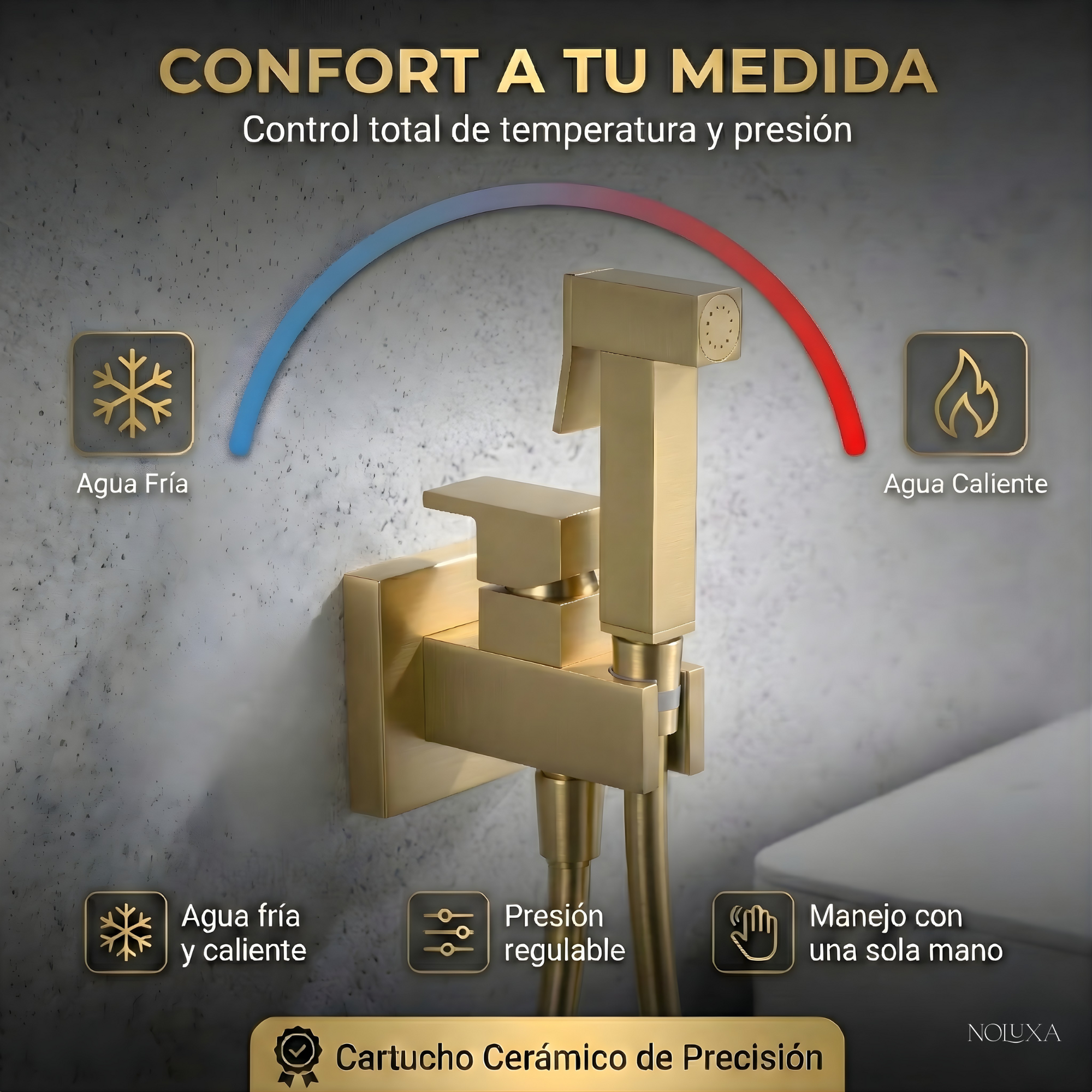 IMEX - Ducha Bidet Agua Fría y Caliente | Grifo Bidet Empotrado para WC Oro Cepillado | Grifería Sustituto de Bidé | Serie Irlanda | Color Dorado - 5