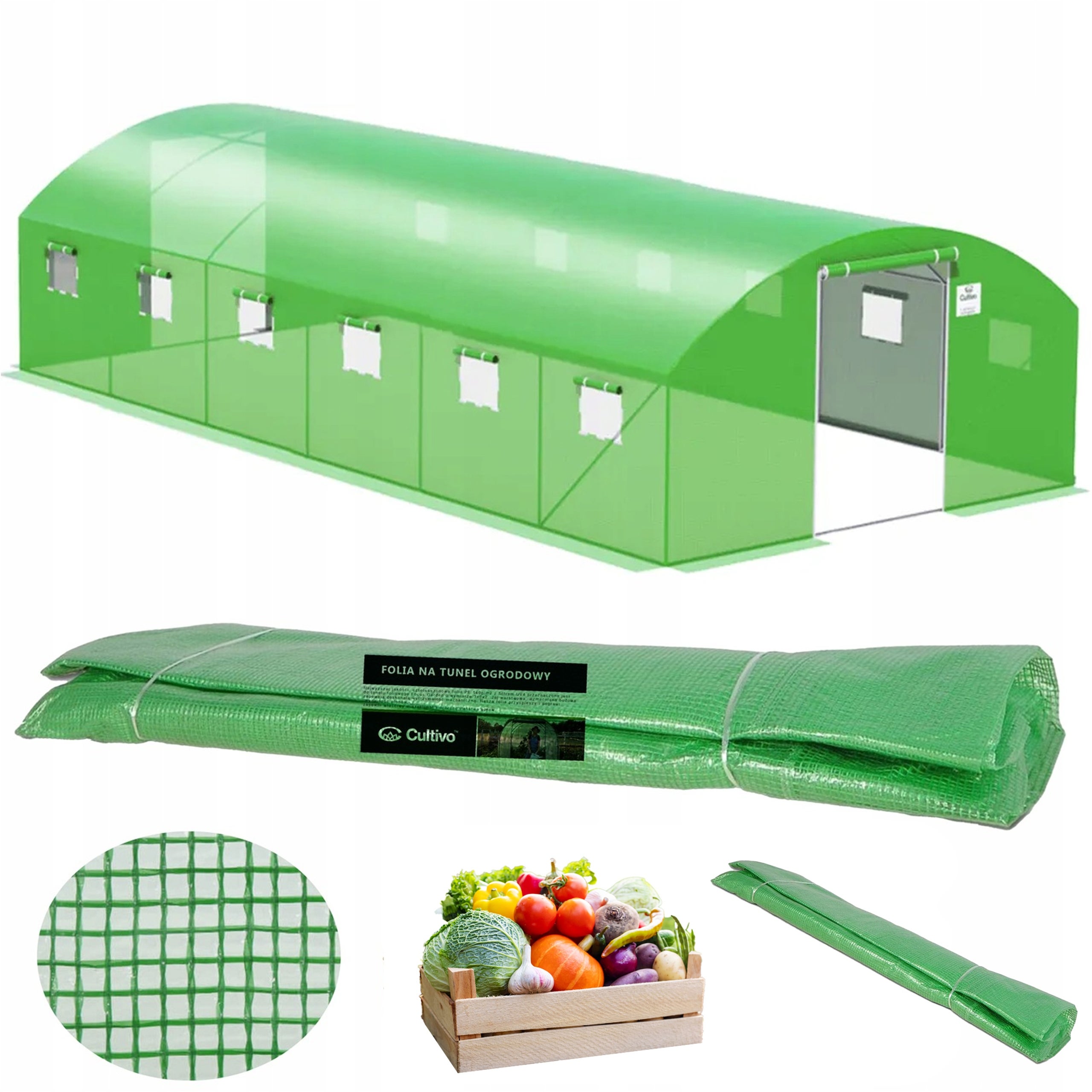 Folia Cultivo Poszycie Na Tunel Ogrodowy Szklarnia 4x6x2 Zielony Podwójne Drzwi Uv 1 szt