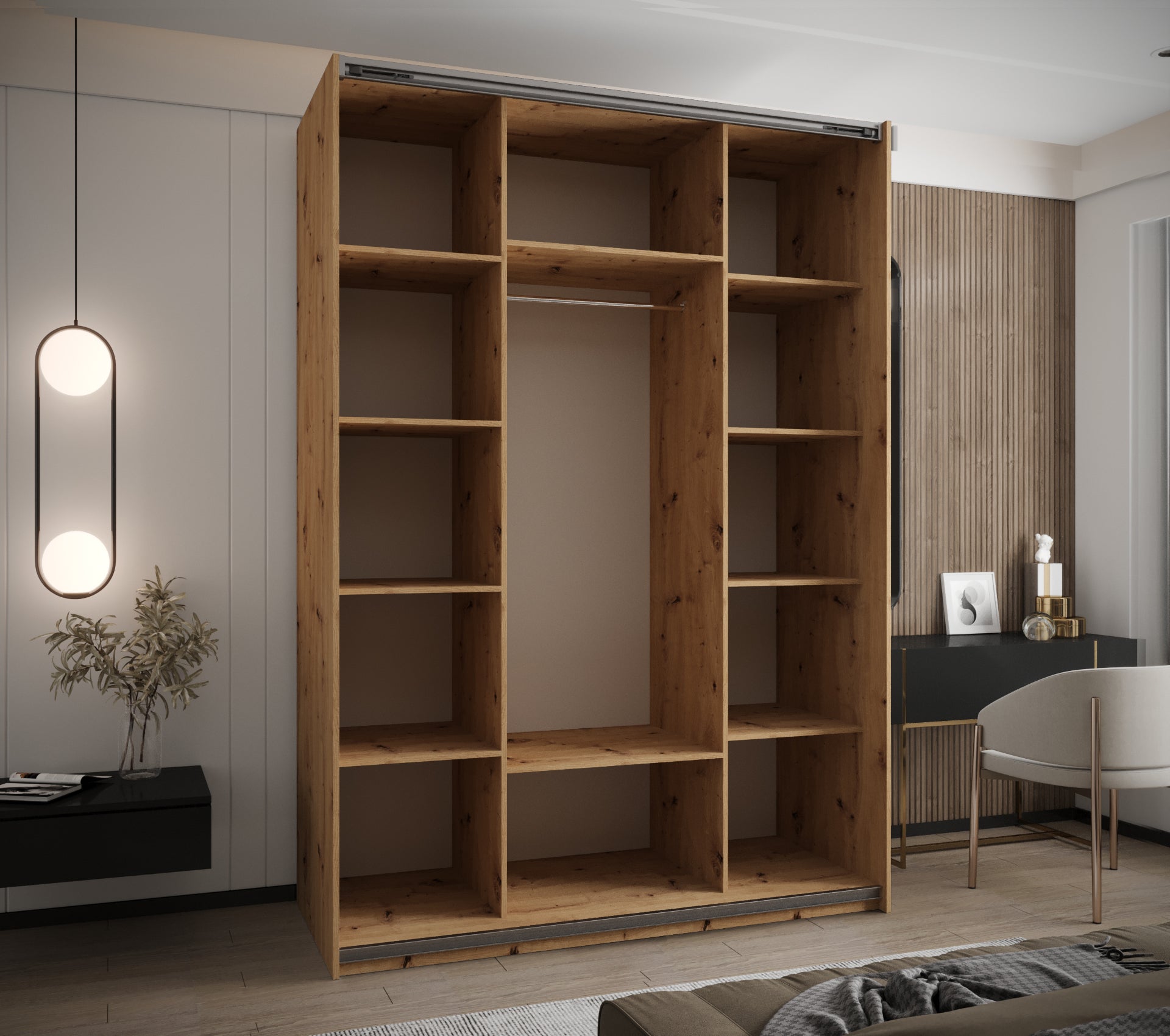 Szafa przesuwna wysoka Lux 2 170 x 64 x 245,5 cm artisan + czarny + u. srebrny - Abiks Meble - 3
