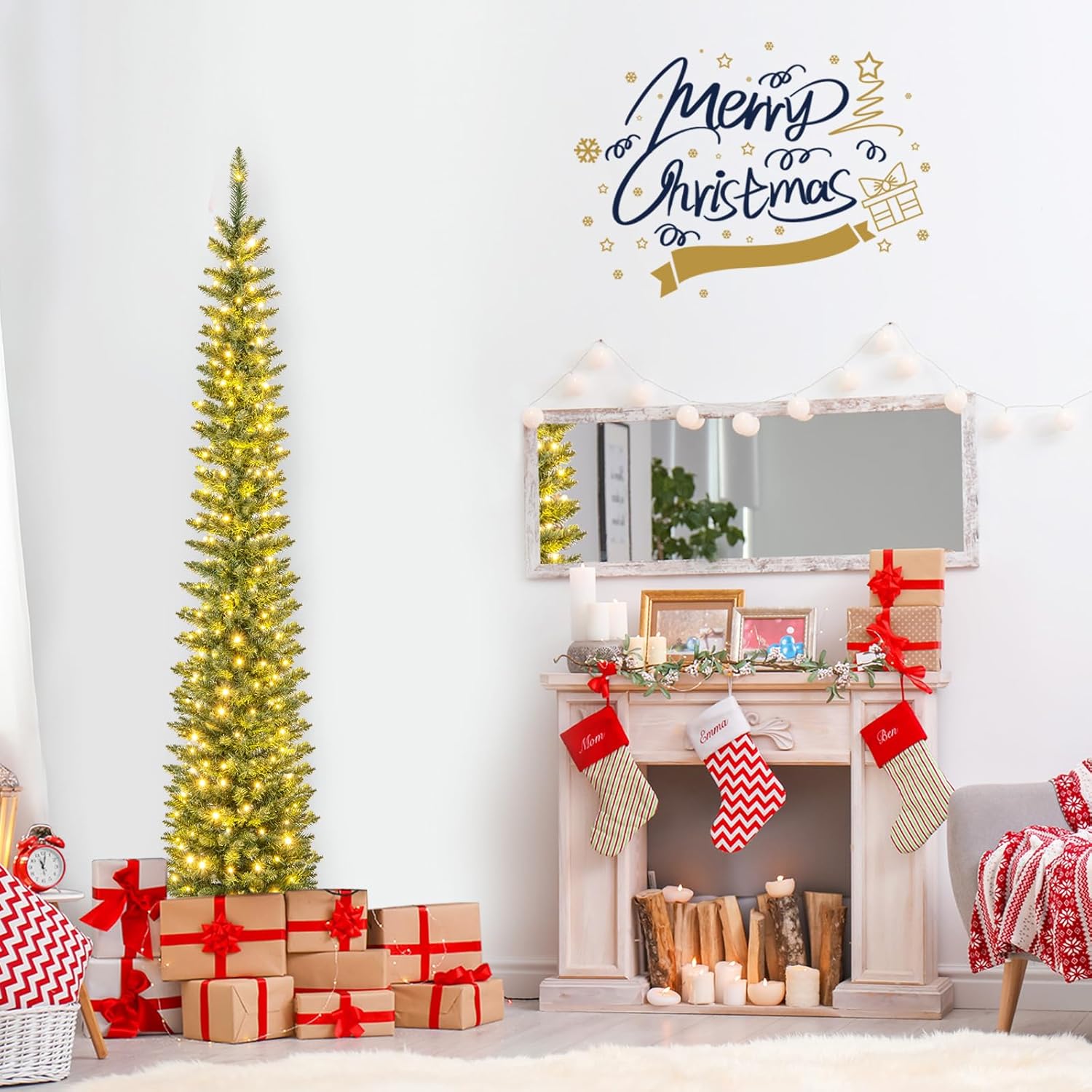 JCSRYD Albero di Natale Artificiale Bianco per Le Feste da 180 cm, Alberi di Natale Sottile con Punte di Rami Realistiche e Supporto in Metallo Solido, per Casa, Negozi e Decorazioni per