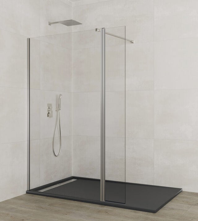 Parawan walk-in SCREEN panel stały + skrzydło uchylne 80 cm (76,5-78,0), skrzydło 25 cm, szkło przezroczyste, chrom połysk