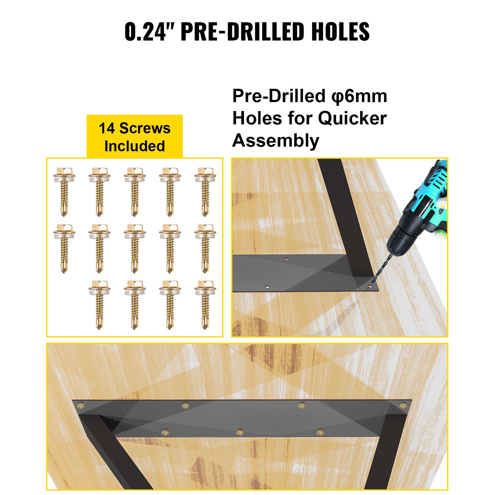 Pieds de table en métal noir VEVOR, 2PCs forme Z 28x18 pouces, pieds de bureau et table à manger robustes, pour table basse et meubles DIY - 6