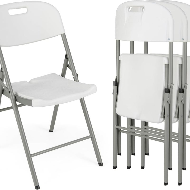 Krzesła składane zestaw 4 sztuk, krzesła dla gości z metalową ramą i uchwytem do noszenia, na imprezy, wesela, nośność 160 kg, kolor biały
