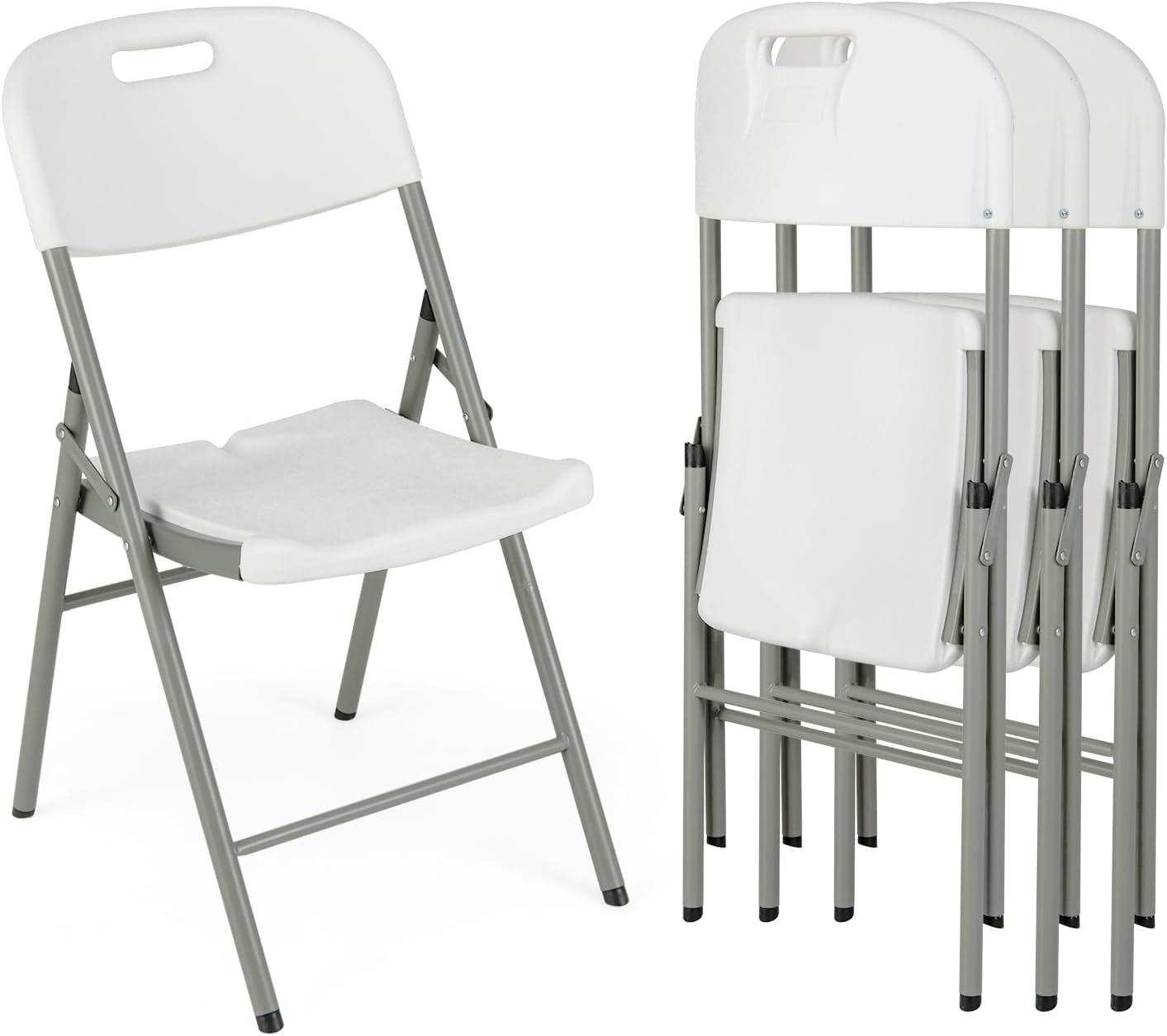 Krzesła składane zestaw 4 sztuk, krzesła dla gości z metalową ramą i uchwytem do noszenia, na imprezy, wesela, nośność 160 kg, kolor biały
