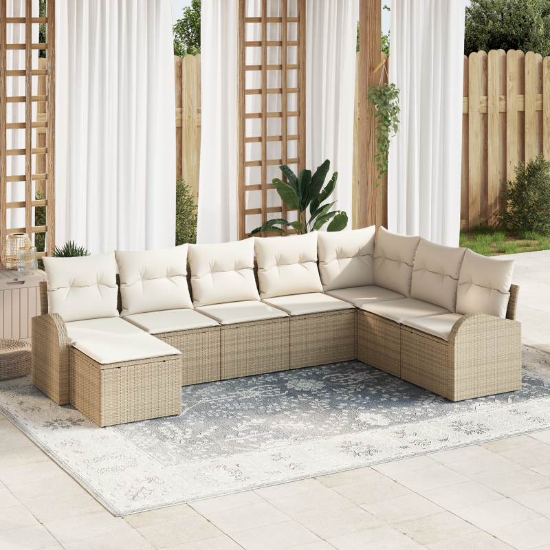 Zestaw Sof na Ogród z poduszką 8 pcs Beżowy Rattan poli vidaXL