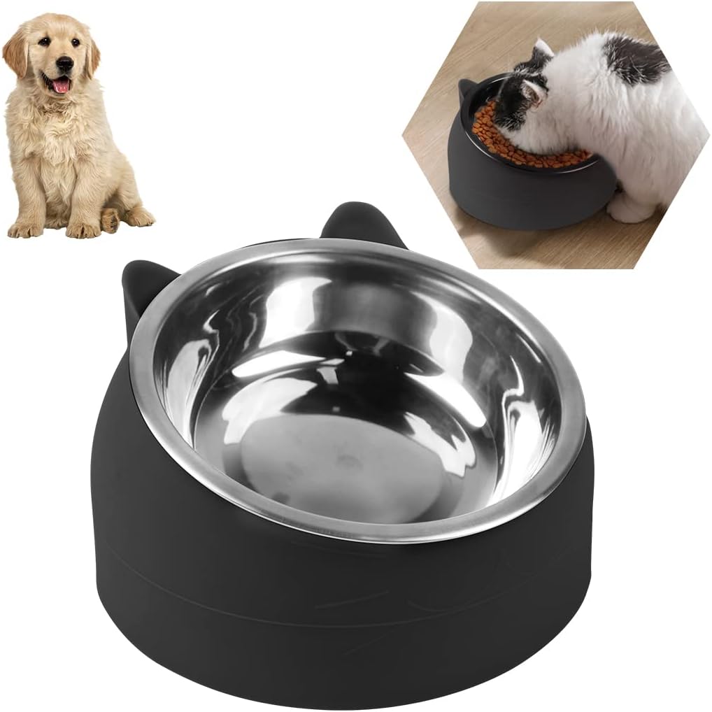 Wielofunkcyjna miska dla kota ze stali nierdzewnej – czarna, 200 ml